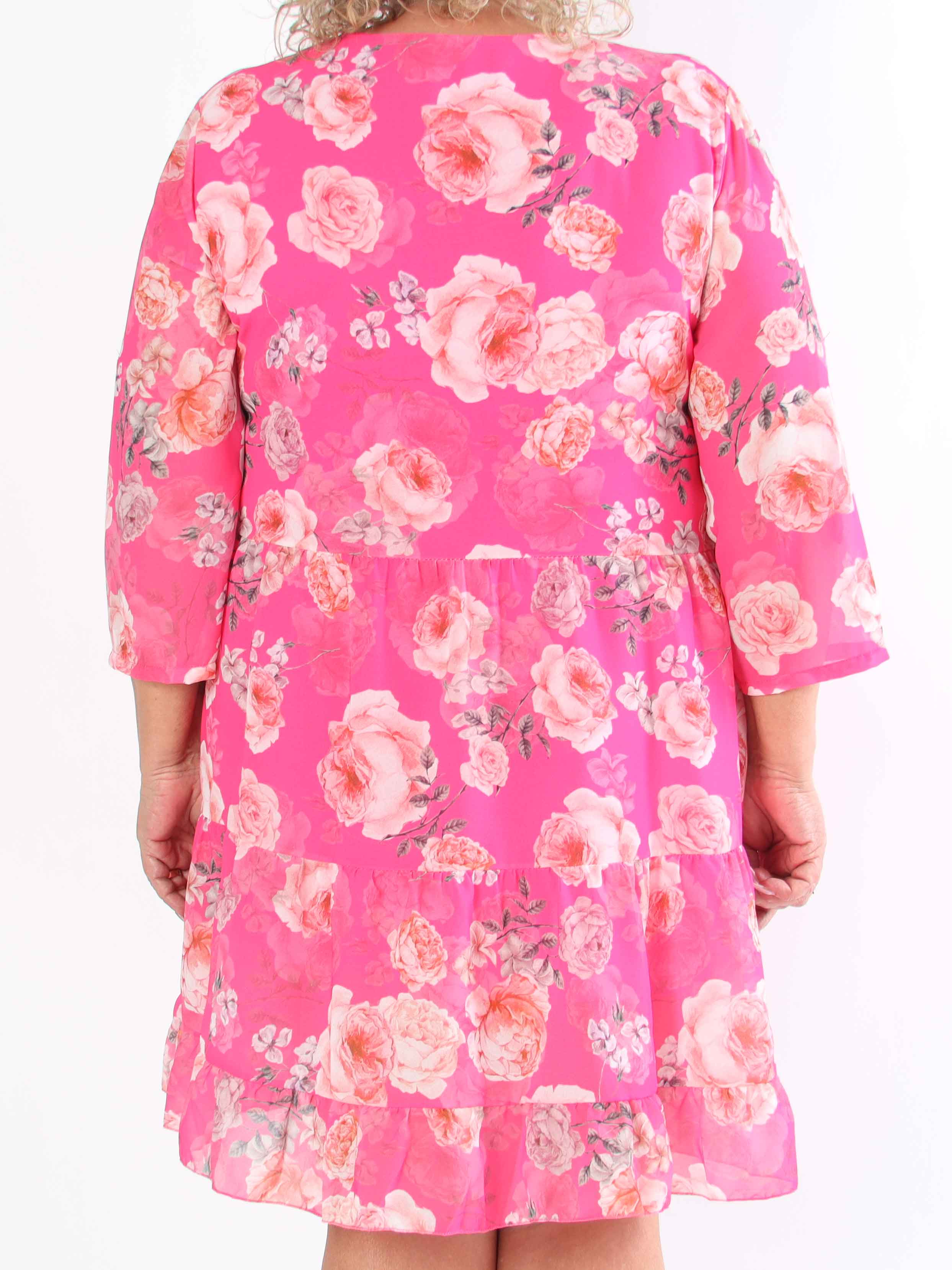 Stella - Blomsterkjole i chiffon med viskose underkjole